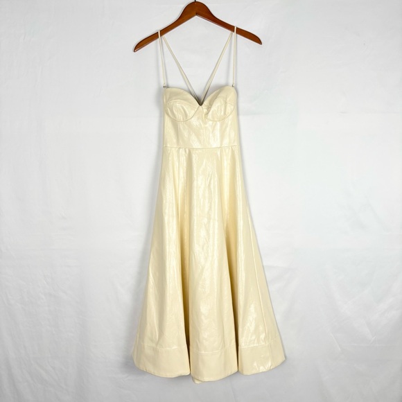 STAUD Dresses & Skirts - Staud Abstract Midi Swing Dress Faux Leather Cream Yellow Size 2